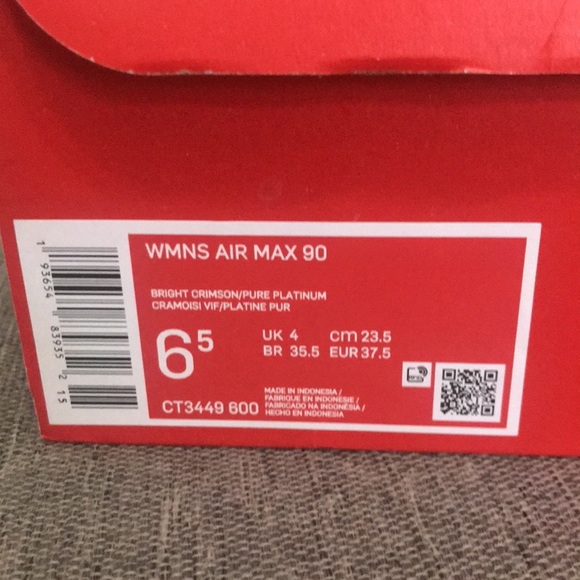 Nike Air Max 90 Bright Crimson Pure Platinum Sneakers CT3449 600 - Picture 7 of 12